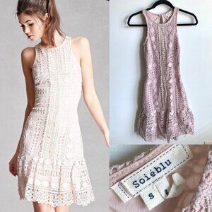 SOIEBLU Light Pink Crochet Lace Peekaboo Dress S